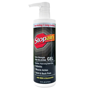 Stopain Pain Relief Gel 16oz, USA Made, Max Strength Fast Acting with Menthol, MSM, Glucosamine for Joint Pain, Back Pain, Arthritis, Knee, Neck Pain, HSA FSA Approved OTC Topical Analgesic Product Stopain Au supplements