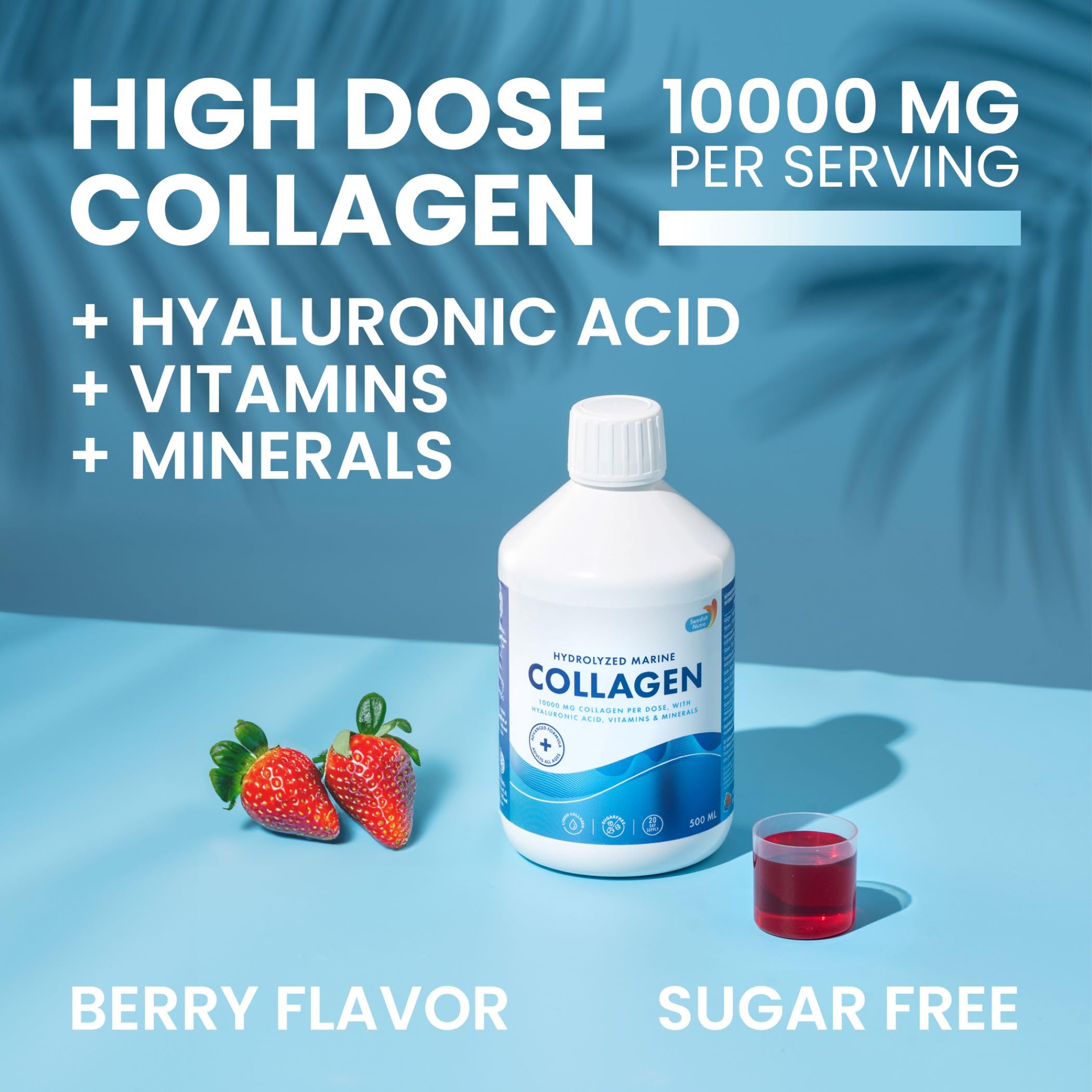 Swedish Nutra 10,000 mg Hydrolyzed Marine Collagen Liquid Supplement - 500 ml, 20 Day Supply | Hyaluronic Acid, Biotin & Vitamin C for Healthy Hair, Skin, Nails & Joints | For Men & Women | Sugar-Free Swedish Nutra Au supplements