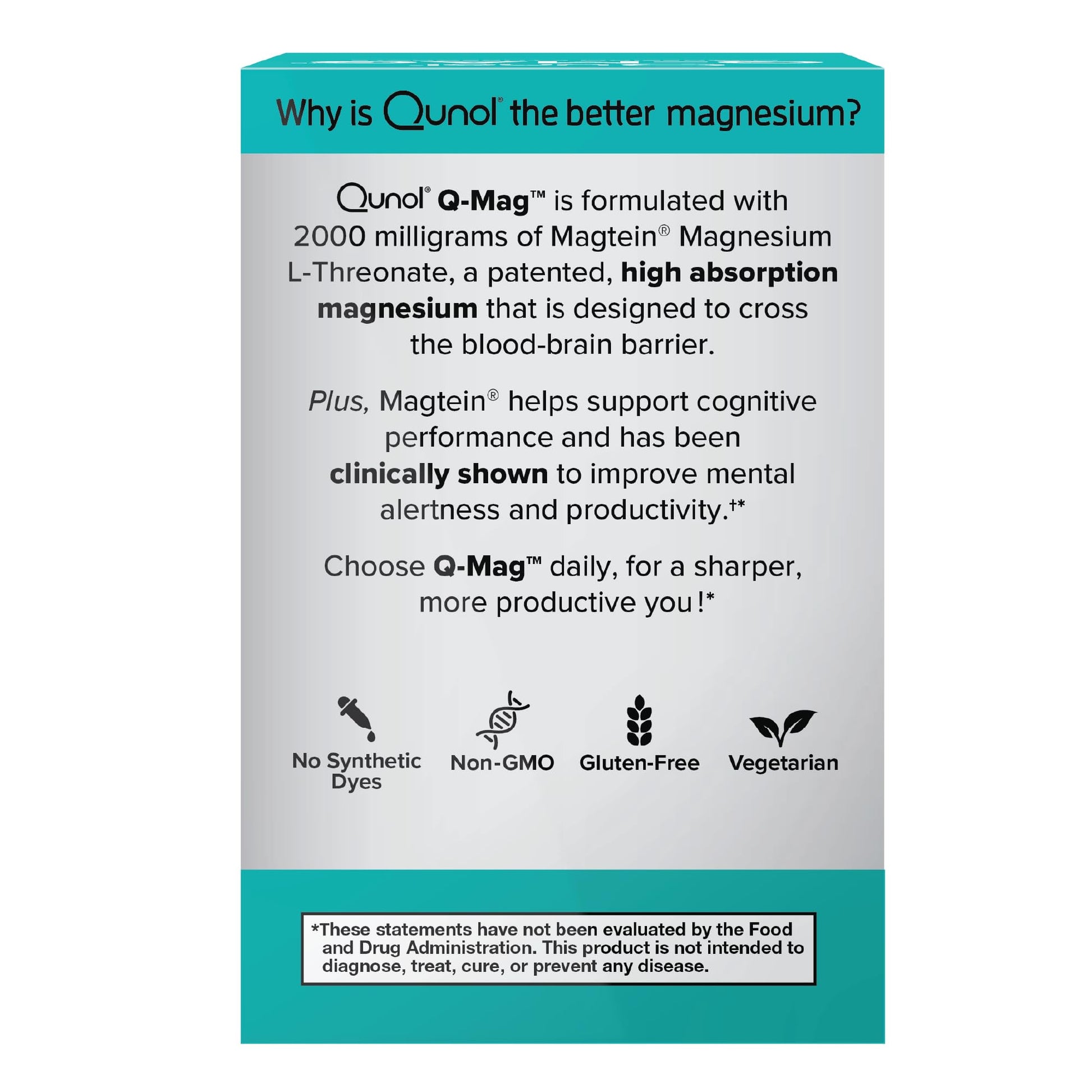 Qunol Q-Mag Magnesium L-Threonate Tablets, 2000mg of Magtein to Help Support Cognitive Performance, Improve Mental Alertness & Productivity, Supports Restful Sleep, High Absorption, 60 Count Qunol Au supplements