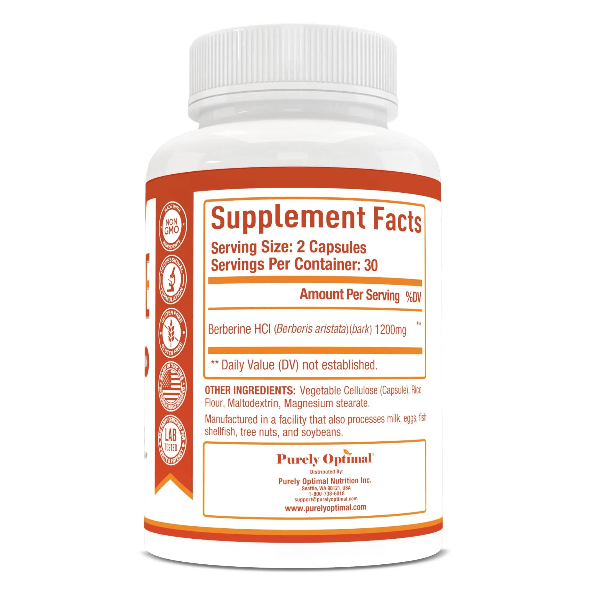 Purely Optimal Premium Berberine Supplement - 1200mg Berberine HCl, Non-GMO Purely Optimal Au supplements
