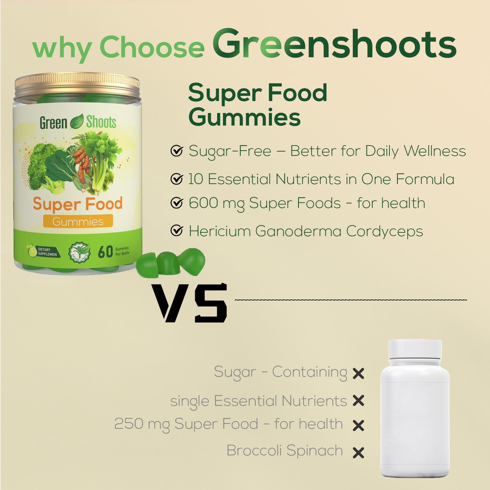 Greenshoots Super Food Gummies with Super Greens Blend, Vitamin A & C – Broccoli, Spinach, Moringa & Chlorella – Vegan, Sugar Free, Daily Nutrition Support, 60 Gummies Greenshoots Au supplements