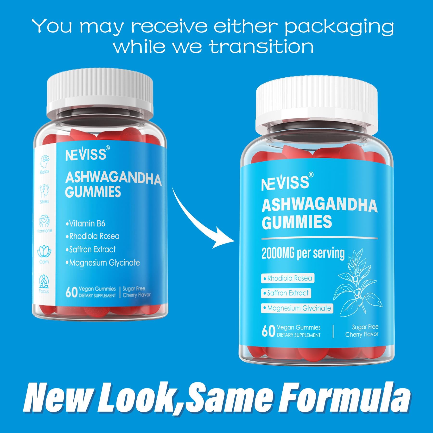 Ashwagandha Gummies, Magnesium Glycinate Gummies 2000mg for Adults, Vitamin B6, Zinc, Rhodiola Rosea, Lemon Balm, Relaxation Support, Natural Zzz, Brain, Muscle, Stamina, Energy, Sugar Free NEVISS Au supplements