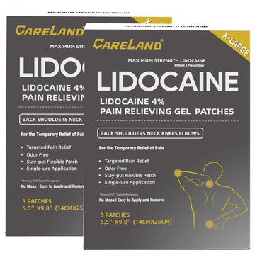 CARELAND 4% Extra Large Lidocaine Patches Maximum Strength Pain Relief Patch XL for Back & Shoulder,Back Pain Relief Products Patches & Flexible Fabric Numbs Away Pain, 6 Ct. CARELAND Au supplements