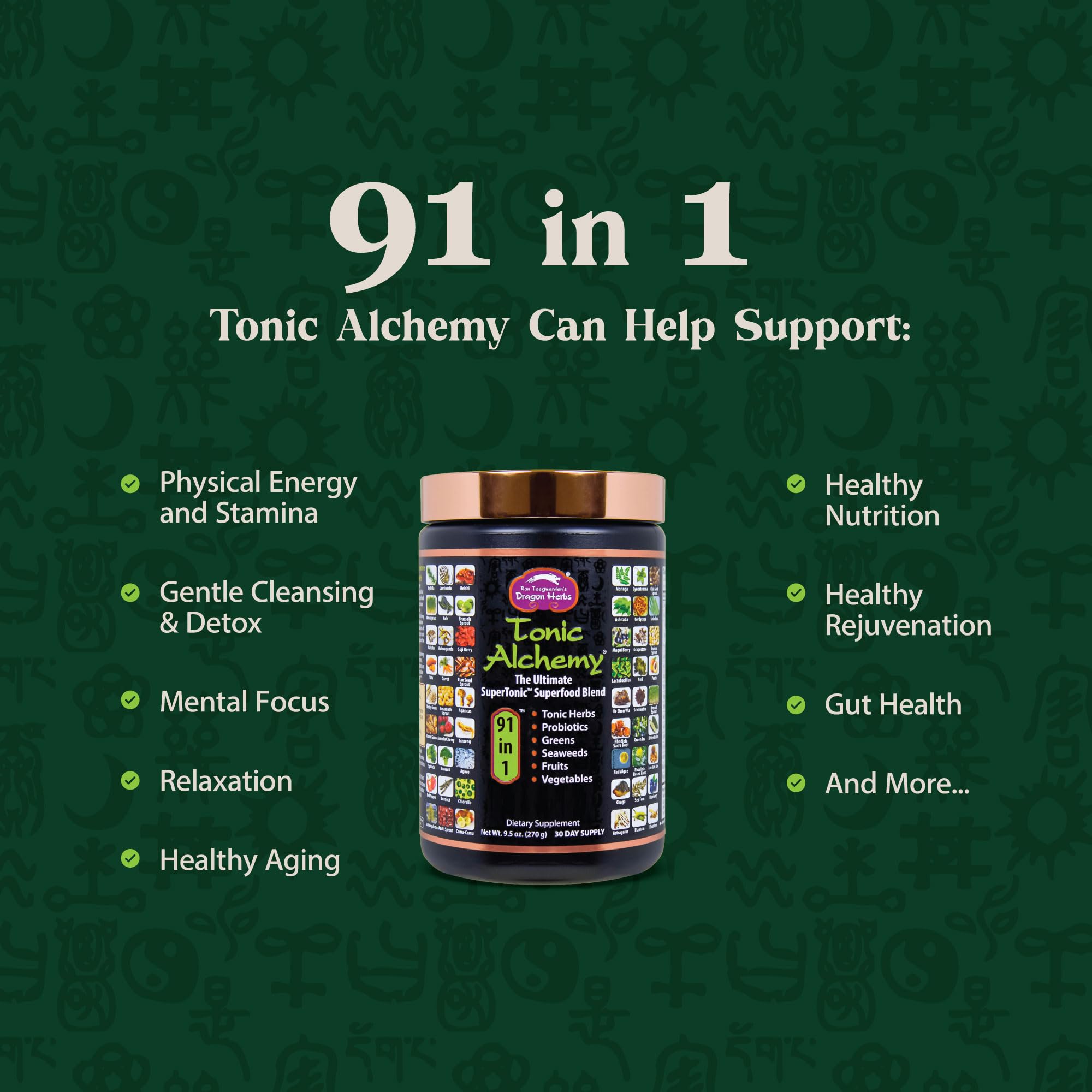 Dragon Herbs Tonic Alchemy Superfood Greens Powder with 91 Ingredients: Tonic Herbs, Ashwagandha, Mushrooms, Probiotics, Super Greens, Seaweeds, Fruits, Vegetables, Spirulina - 30 Servings Dragon Herbs Au supplements