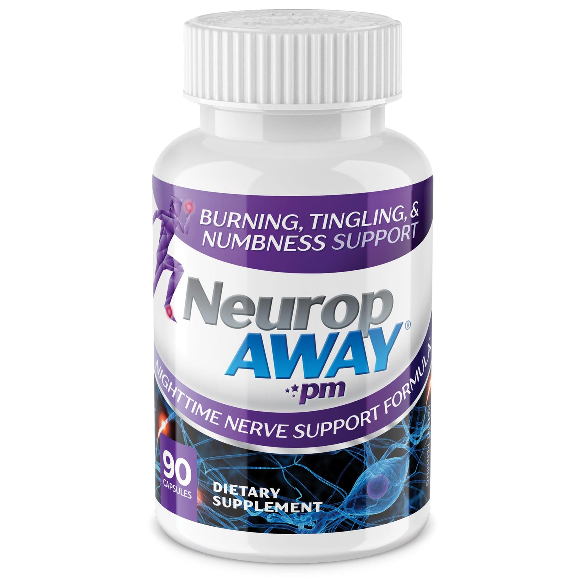 NeuropAWAY Nerve Support PM, with R-Alpha Lipoic Acid to Help Provide Nerve Relief in as Little as 5 Days, Acetyl-L-Carnitine, Theanine, Melatonin, and Methylcobalamin, 90 Capsules NeuropAWAY Au supplements