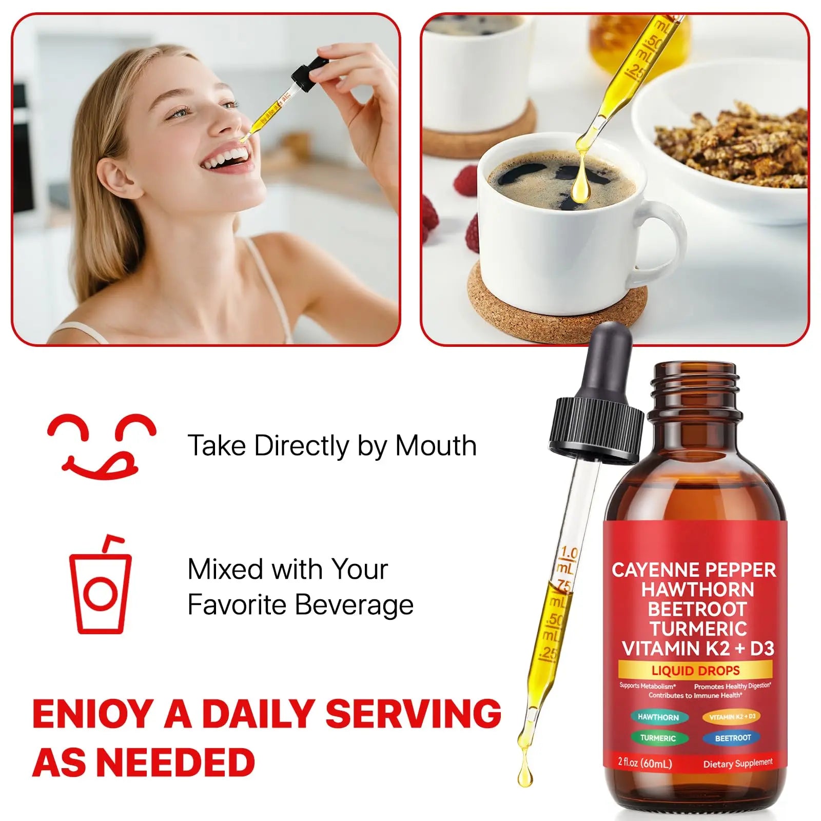 Cayenne Pepper Drops, Liquid Cayenne Pepper Organic, Cayenne Health Supplements, Cayenne Pepper Hawthorn Beet Root Turmeric Curcumin, Vitamin K2 & D3, Vegan-Friendly- 2 Fl Oz Vortexonix Au supplements