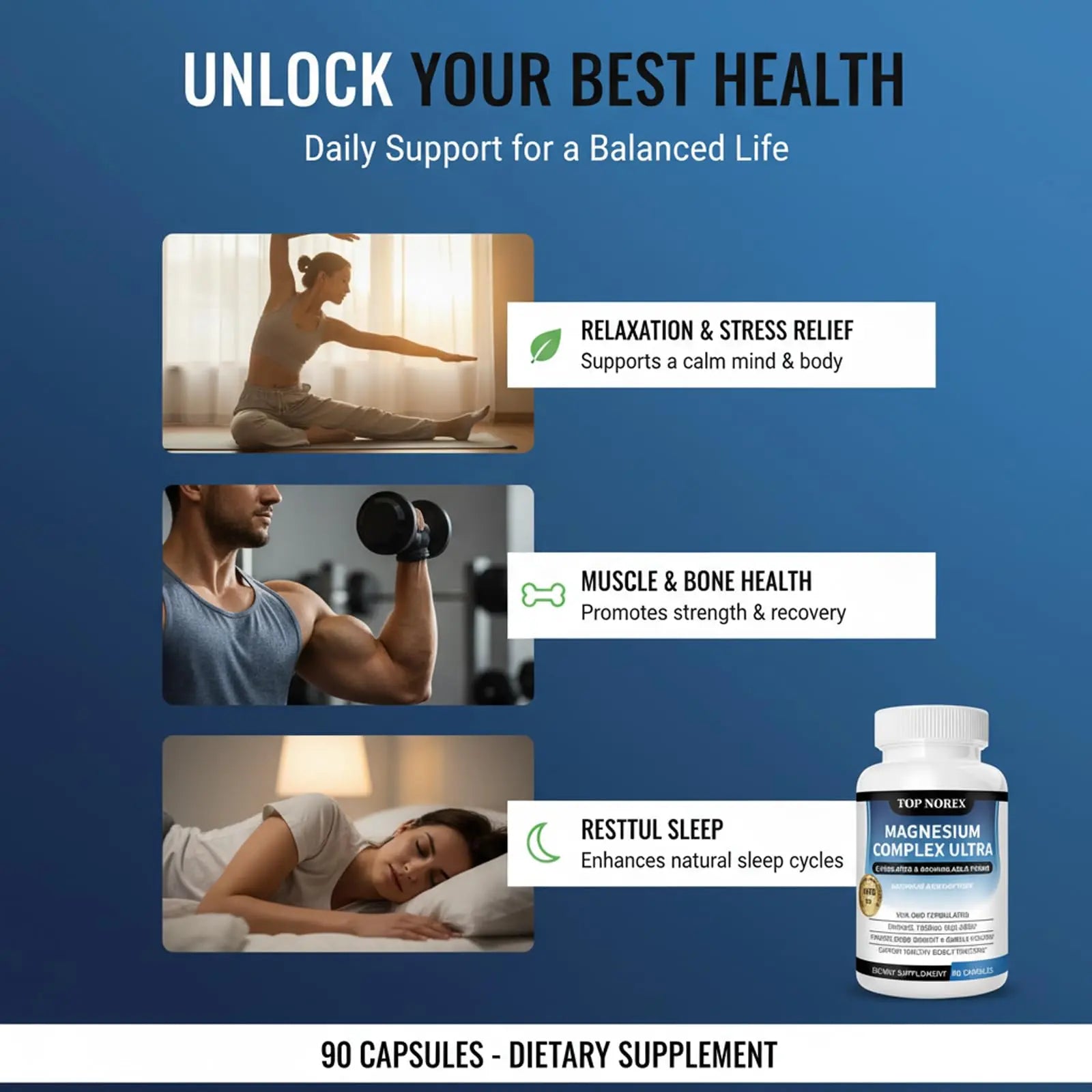 Top Norex Magnesium Complex Ultra - 8 Elemental 1000mg Magnesium Blend, Easy Absorption, 90 Capsules (1) Top Norex Au supplements