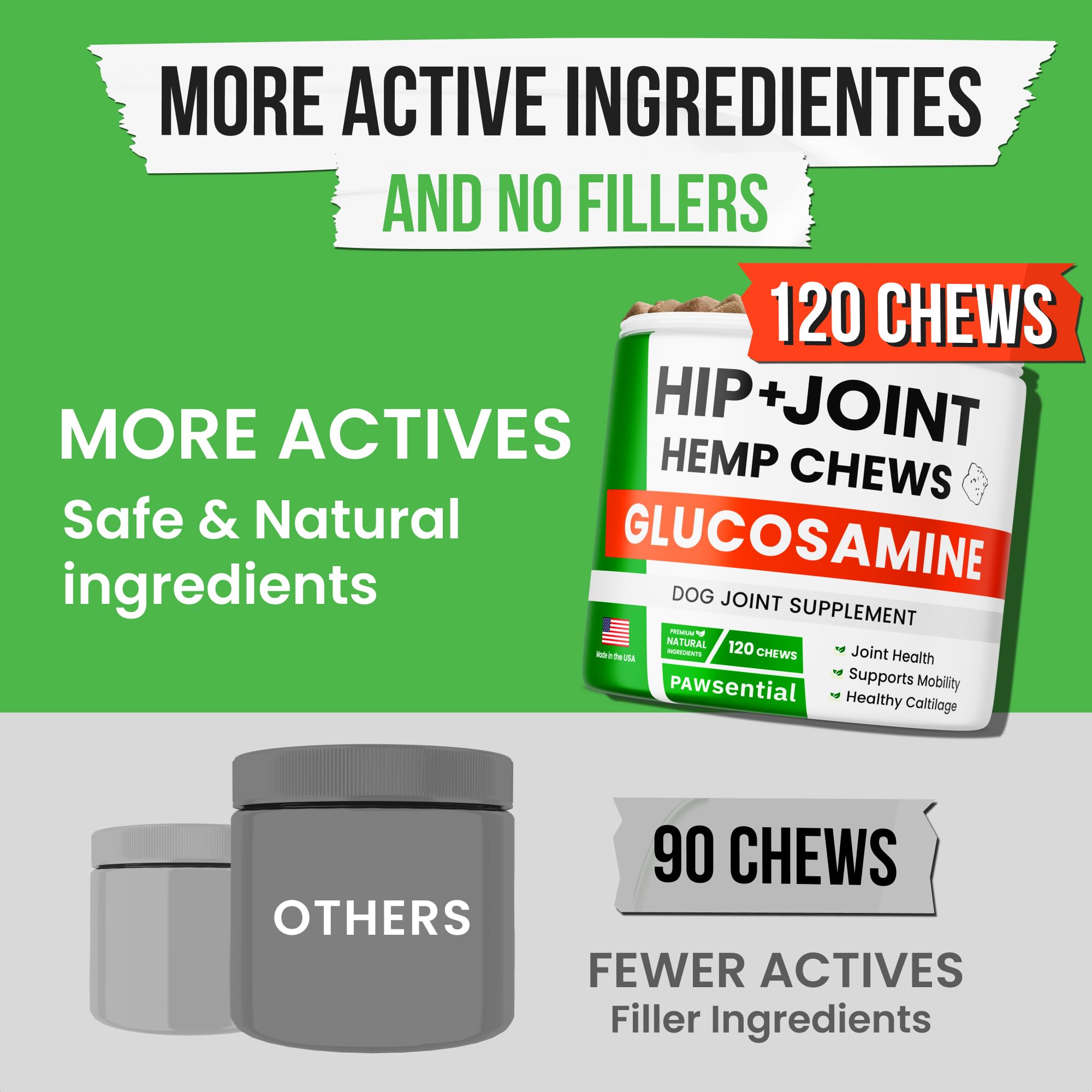 Pawsential Hemp Treats - Dog Joint Supplement - Mobility Support Chews w/Glucosamine Chondroitin, Turmeric, MSM - Hip & Joint Chews - Joint Pain Relief Treats - 120Ct Pawsential Au supplements