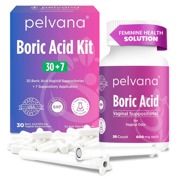 Pelvana Boric Acid Suppositories for Women - 30 Count + 7 Applicators - 600mg Boric Acid Capsules for Vaginal Odor Use Pelvana Au supplements