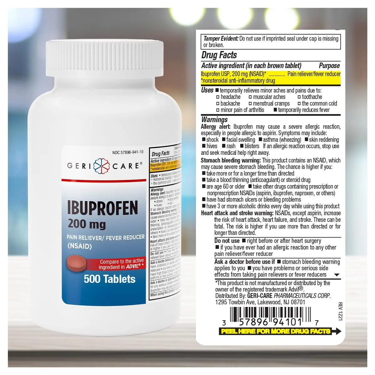 GeriCare Ibuprofen 200mg, Pain Reliever, Fever Reducer, Relieves Body Aches, 500 Count (Pack of 1) GeriCare Au supplements