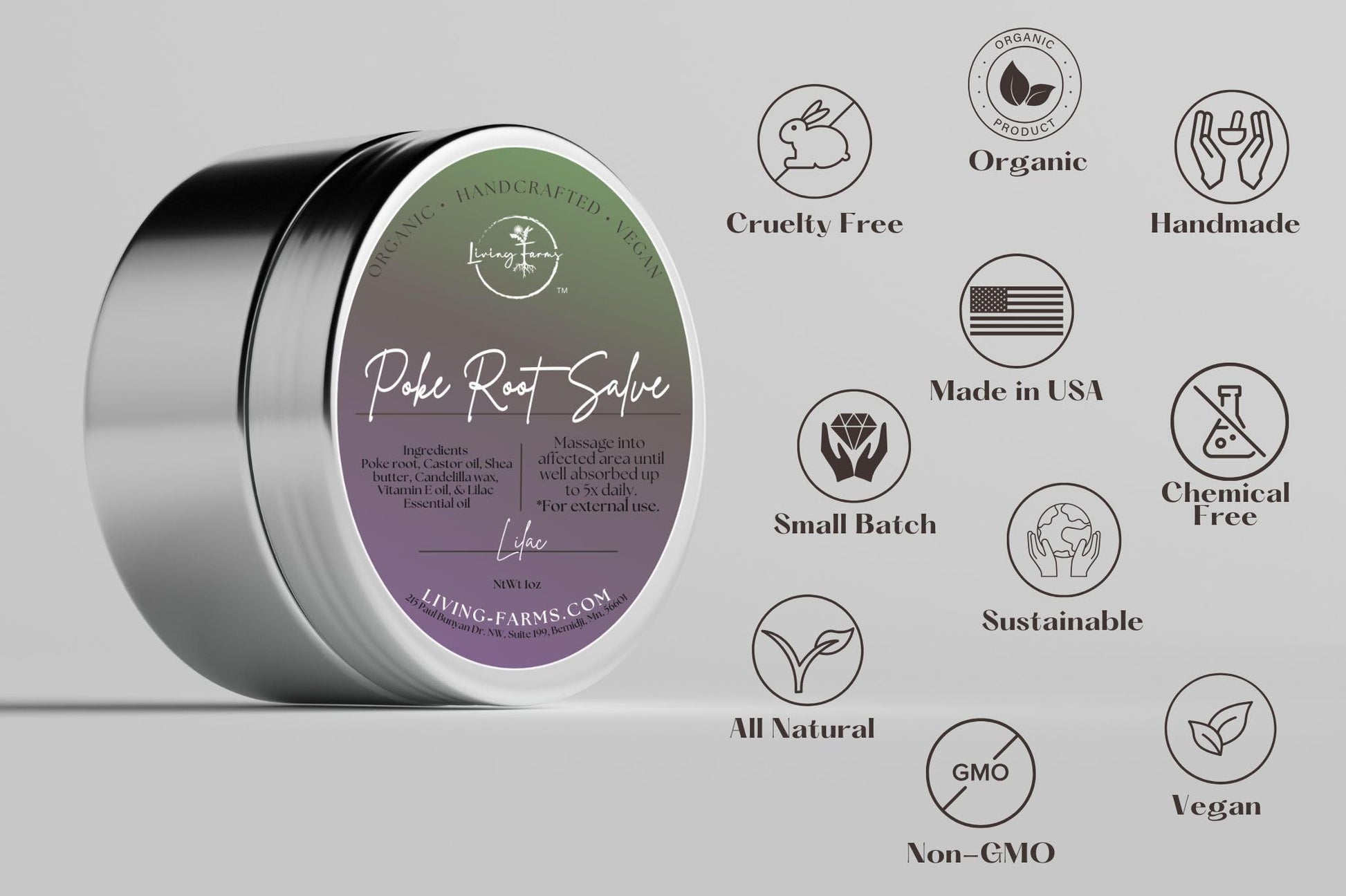 Organic Poke Root Castor Oil Salve | Vegan Lymphatic Support | Enriched with Essential Oils | Cysts, Boils, Fibroids, Swollen Lymph Nodes, Breast & Joint (1oz, Lilac) Living Farms Au supplements