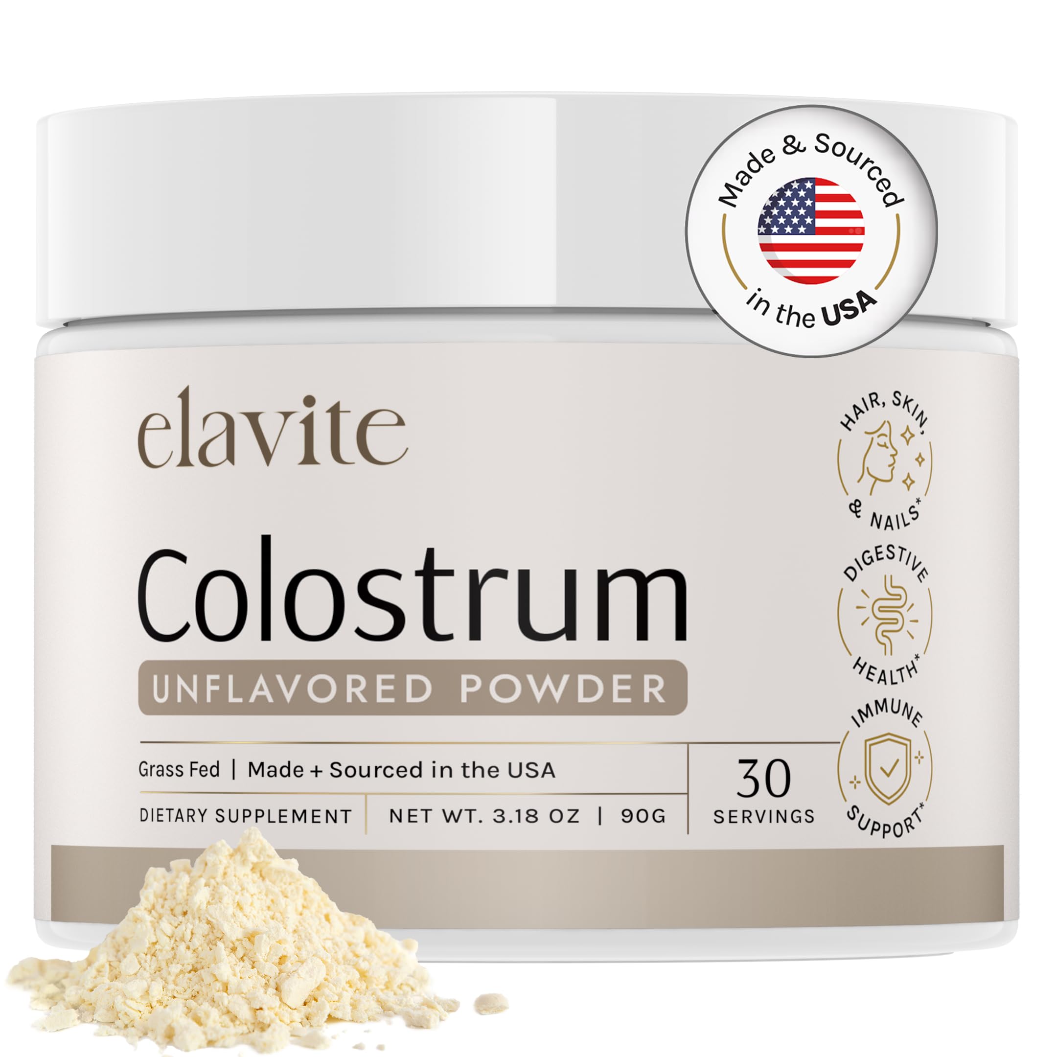 Elavite Bovine Colostrum Powder (Unflavored) Grass Fed Colostrum Supplement for Gut Health, Immune Support Healthy Hair, Skin & Nails - 30 Servings Elavite Au supplements