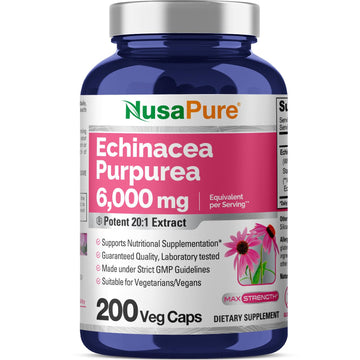 NusaPure Echinacea 20:1 Extract, 300 mg Equivalent to 6,000mg 200 Veggie Caps, Vegan, Non-GMO, Gluten Free Supplement NusaPure Au supplements