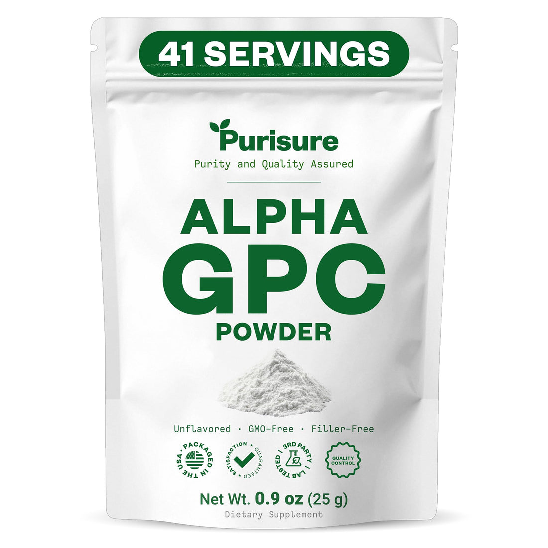 Purisure Alpha GPC Powder, 25 g, Pure Alpha GPC Choline Supplement for Brain and Focus, CDP Choline Supplements for Memory Performance & Concentration, No Fillers, Non-GMO, Offers 41 Servings Purisure Au supplements