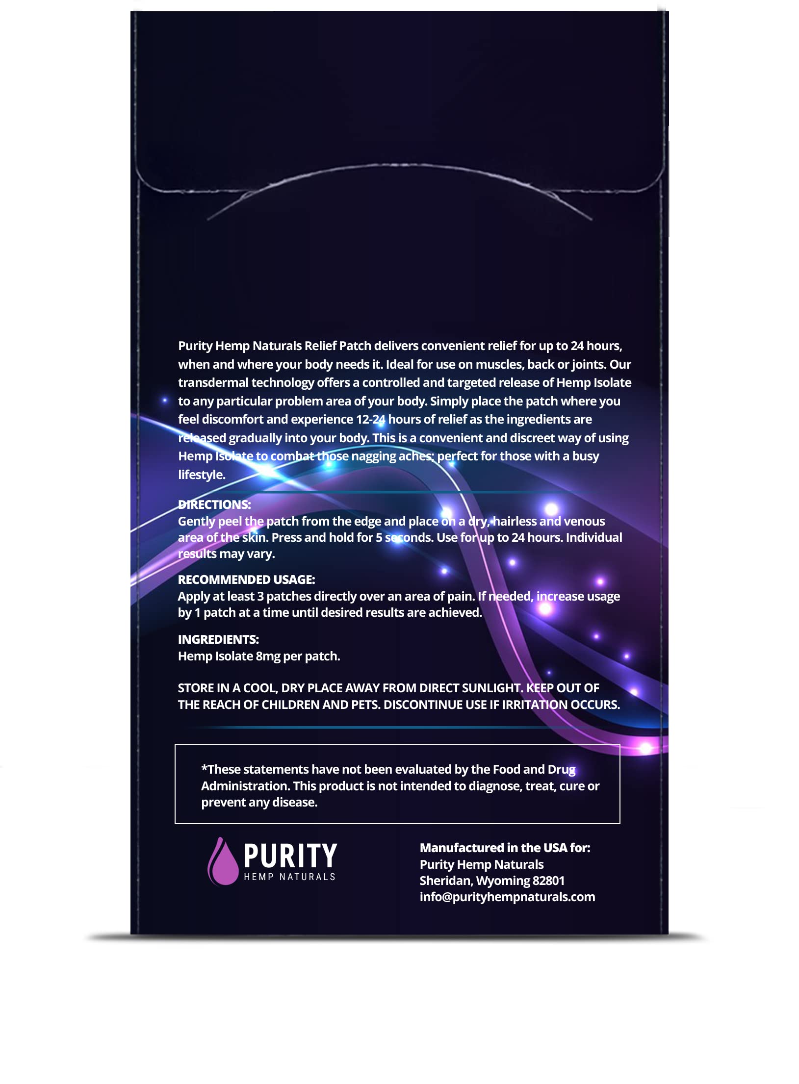 Body Discomfort Patch 120 mg - 15 ct (8 mg ea.) Lasts 24 Hours. Sweat & Water Resistant. Convenient & Discreet. For Use On Any Part Of The Body. Plant-Based Extended-Release Patch Purity Hemp Naturals Au supplements