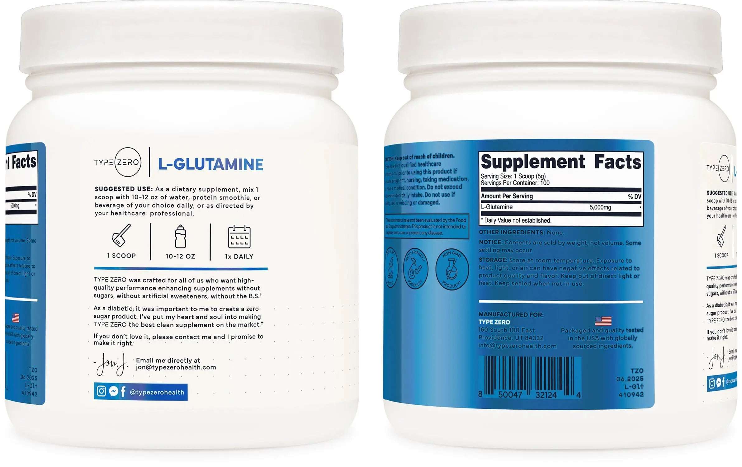 Type Zero L-Glutamine Powder (500G) 3-Month Supply Pure L-Glutamine Supplement - Vegan, Gluten Free, No Fillers Type Zero Au supplements