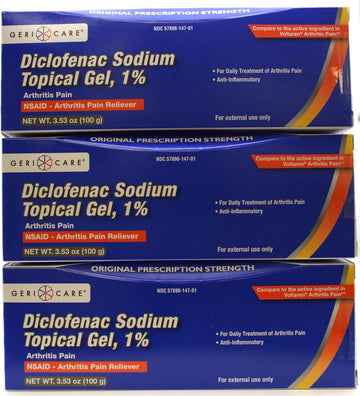 GeriCare Topical Arthritis Pain Relief Gel Diclofenac Sodium 1% (NSAID) Hand Wrist Elbow Foot Ankle Knee Extra-Strength Pain Reliever- Anti-inflammatory Arthritis Pain Treatment, 3.53oz (3 Pack) GeriCare Au supplements