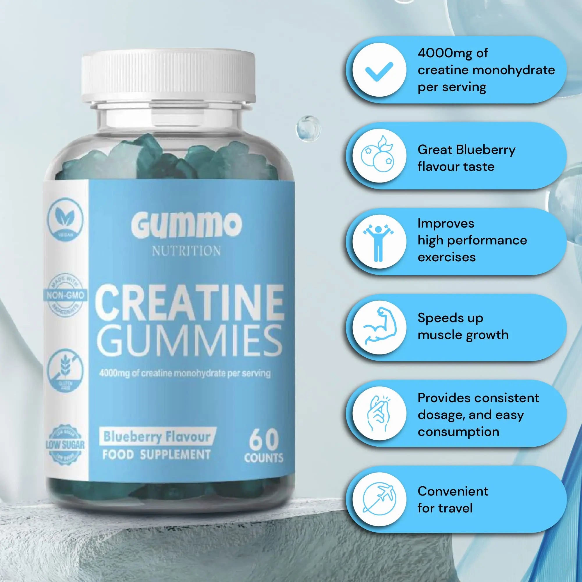 Creatine Monohydrate Gummies 4000mg for Men & Women - 60 Chewable Creatine GUMMO NUTRITION Au supplements