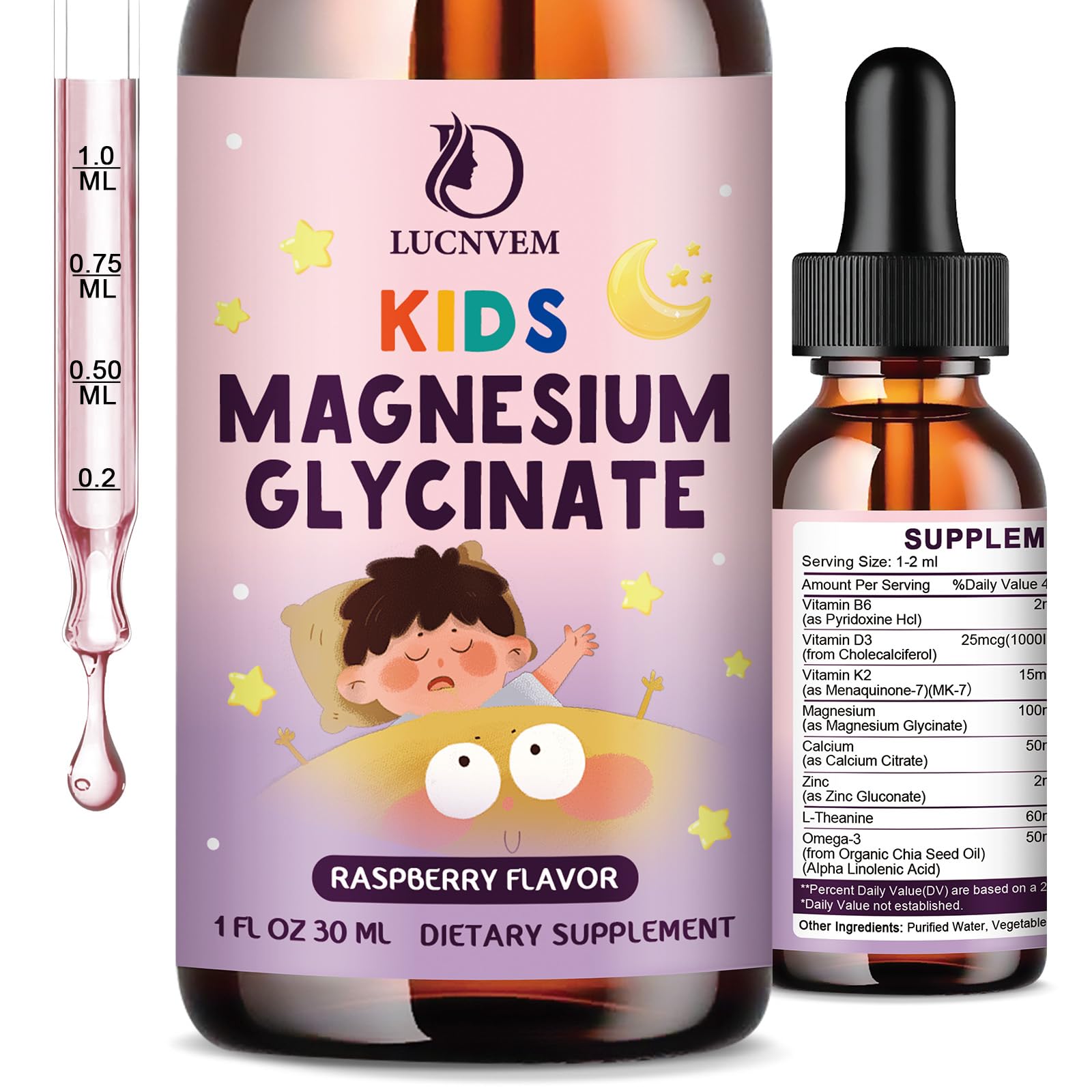 Kids Magnesium Glycinate Sleep Liquid Drops – Sleep & Calm Support with L-Theanine – Melatonin-Free, Sugar-Free Vegan Raspberry Supplement – 2 Bottles, 30ml Each LUCNVEM Au supplements