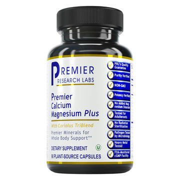 Premier Research Labs Calcium Magnesium Plus - Calcium Magnesium Supplement, Calcium Supplement for Bone Health, with Mushroom Complex - Reishi & Lions Mane - 90 Vegetarian Capsules Premier Research Labs Au supplements