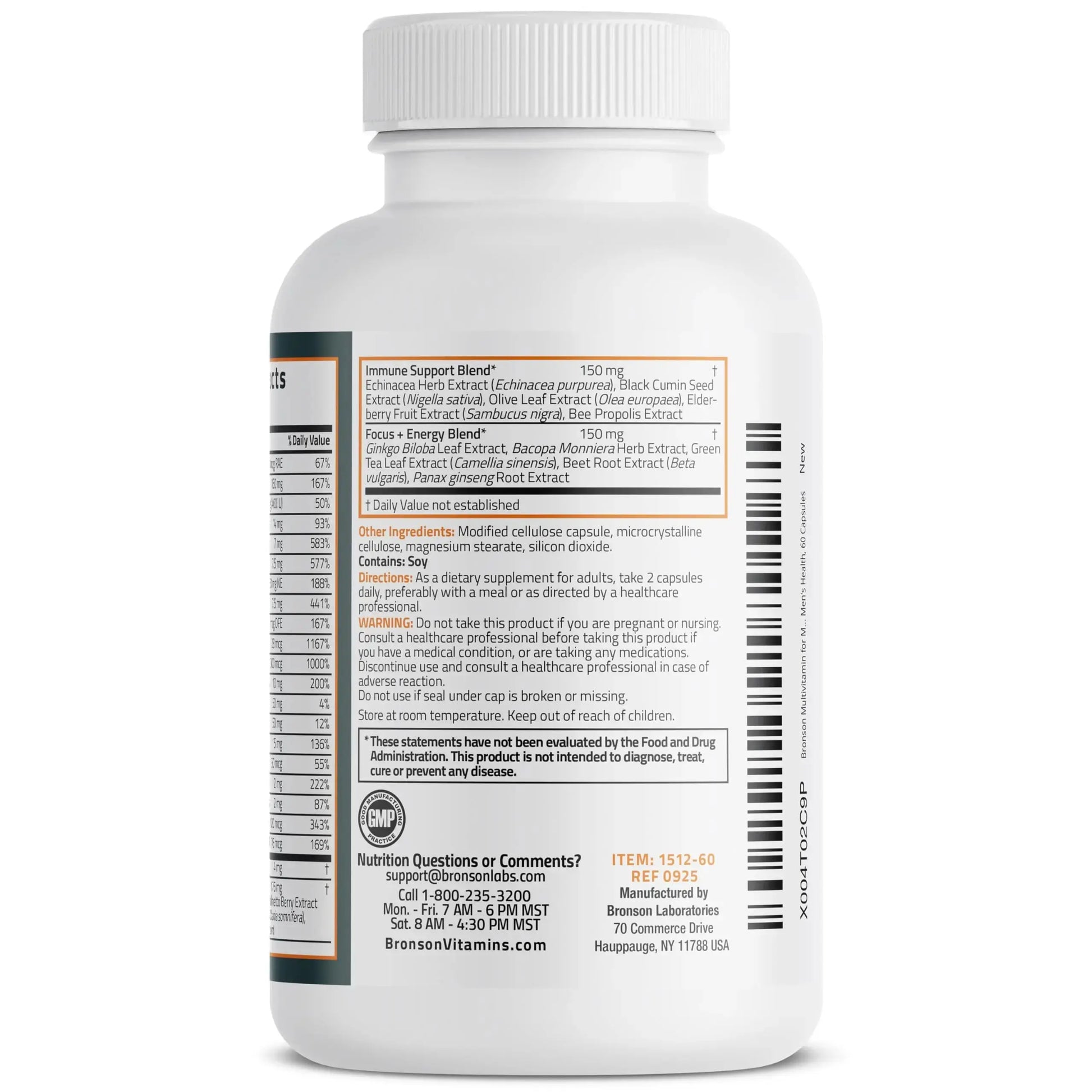 Bronson Multivitamin for Men All-in-One Daily Coverage Formula Key Vitamins, Minerals & Herbs to Support Men's Health, 60 Capsules Bronson Au supplements