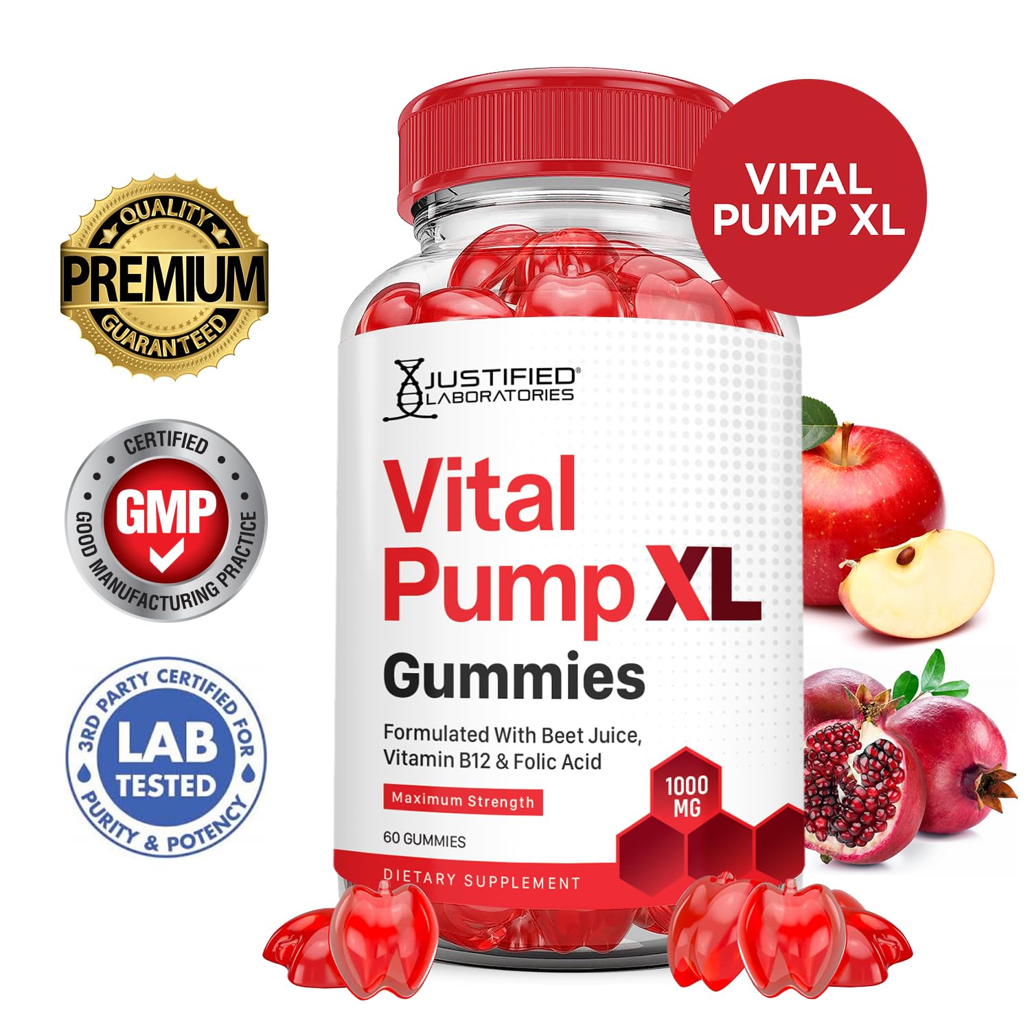 Justified Laboratories (3 Pack) Vital Pump XL Performance Gummies 1000MG Advanced Formula Vital PumpXL Formulated with Beet Juice ACV Pomegranate Beet Powder B12 Vegan Non GMO 180 Gummys Justified Laboratories Au supplements