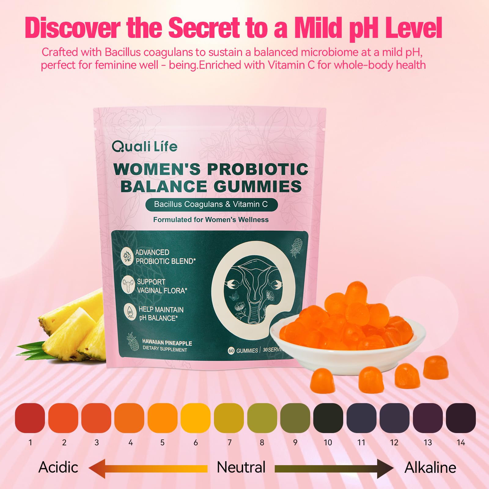 QualiLife Premium Feminine Balance Gummies for Women – Probiotic Vaginal Health Support with Vitamin C – pH Balance & Flora Support – Sugar Free, Vegan, Hawaiian Pineapple Flavor – 60 Gummies (1) QualiLife Au supplements
