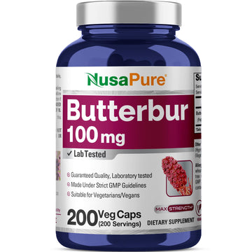 NusaPure Butterbur Extract 100mg per caps 200 Veggie Capsules (Non-GMO, Vegetarian, Vegan) NusaPure Au supplements