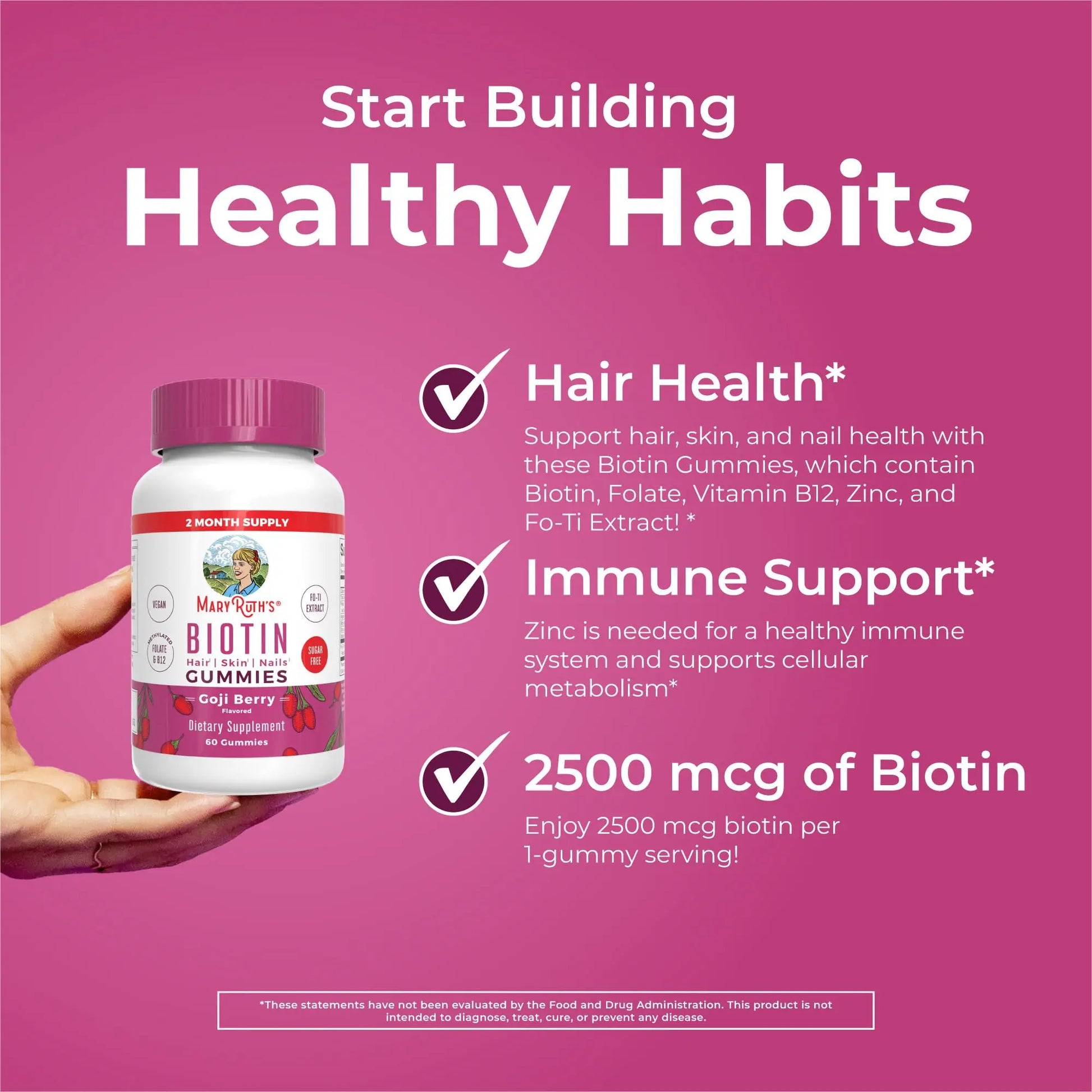 MaryRuth Organics Biotin Gummies | Sugar Free | Vegan | Non-GMO | 2,500 mcg Biotin Supplement | Hair Skin and Nails Vitamins | Hair Growth Vitamins | Hair Growth Supplement | 60 Count MARYRUTH'S Au supplements