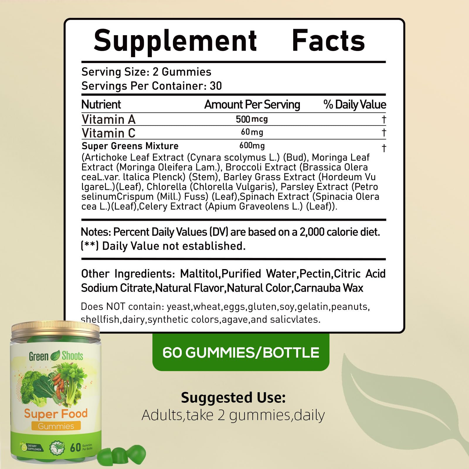 Greenshoots Super Food Gummies with Super Greens Blend, Vitamin A & C – Broccoli, Spinach, Moringa & Chlorella – Vegan, Sugar Free, Daily Nutrition Support, 60 Gummies Greenshoots Au supplements