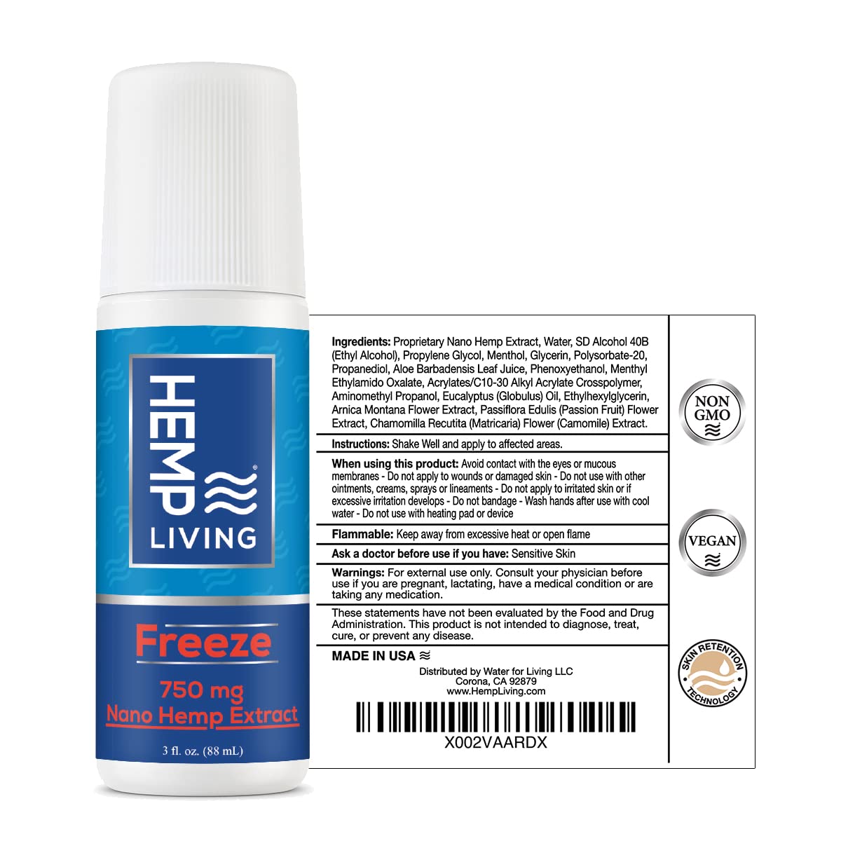 HEMP LIVING Freeze Nano Hemp Extract Roll On, Cold Therapy, Roll On for Muscles and Joint Strain, 3 oz Roll on Bottle (750 mg) HEMP LIVING Au supplements
