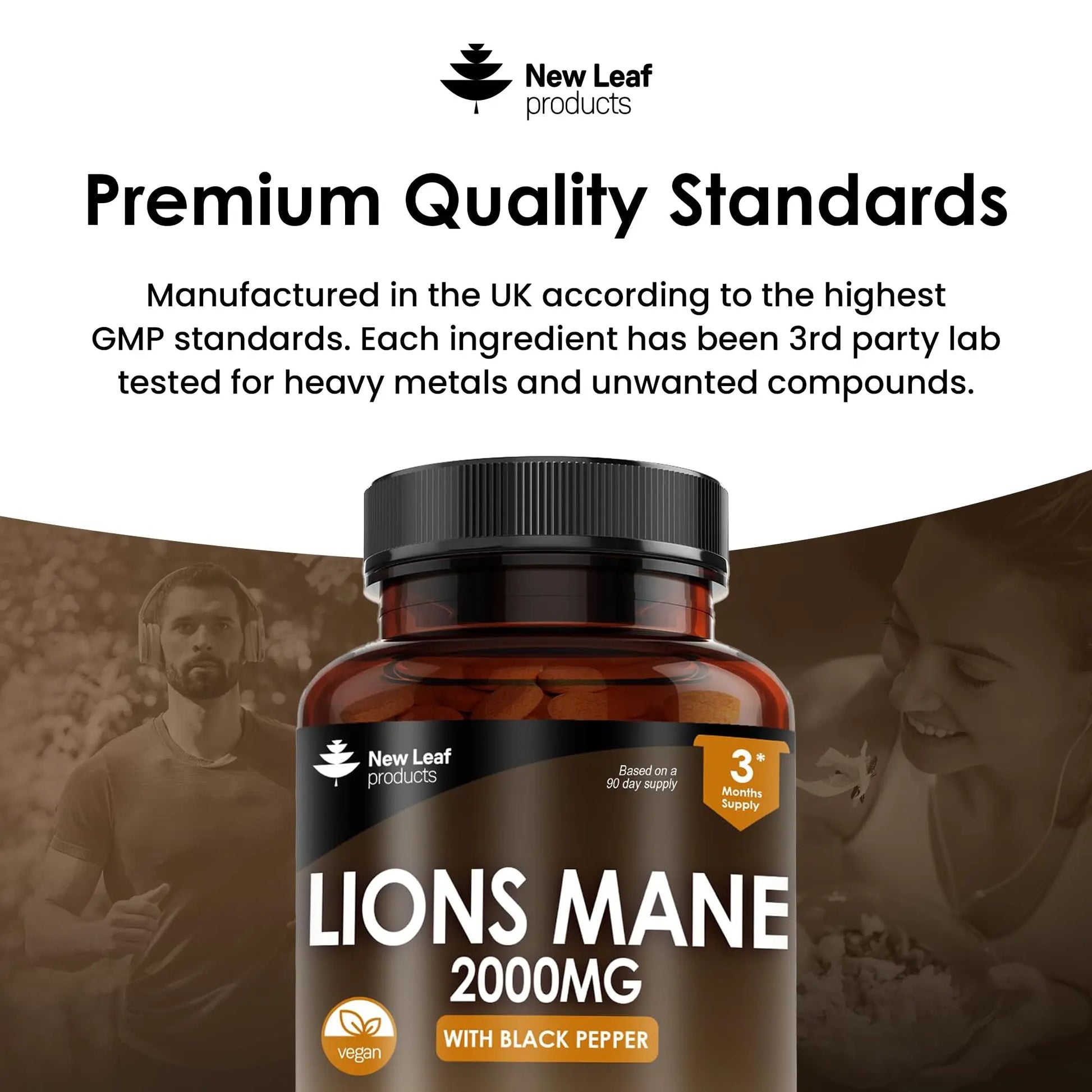 Lions Mane Mushroom Extract Supplement 2000mg - 180 High Strength Vegan Tablets NEW LEAF PRODUCTS Au supplements