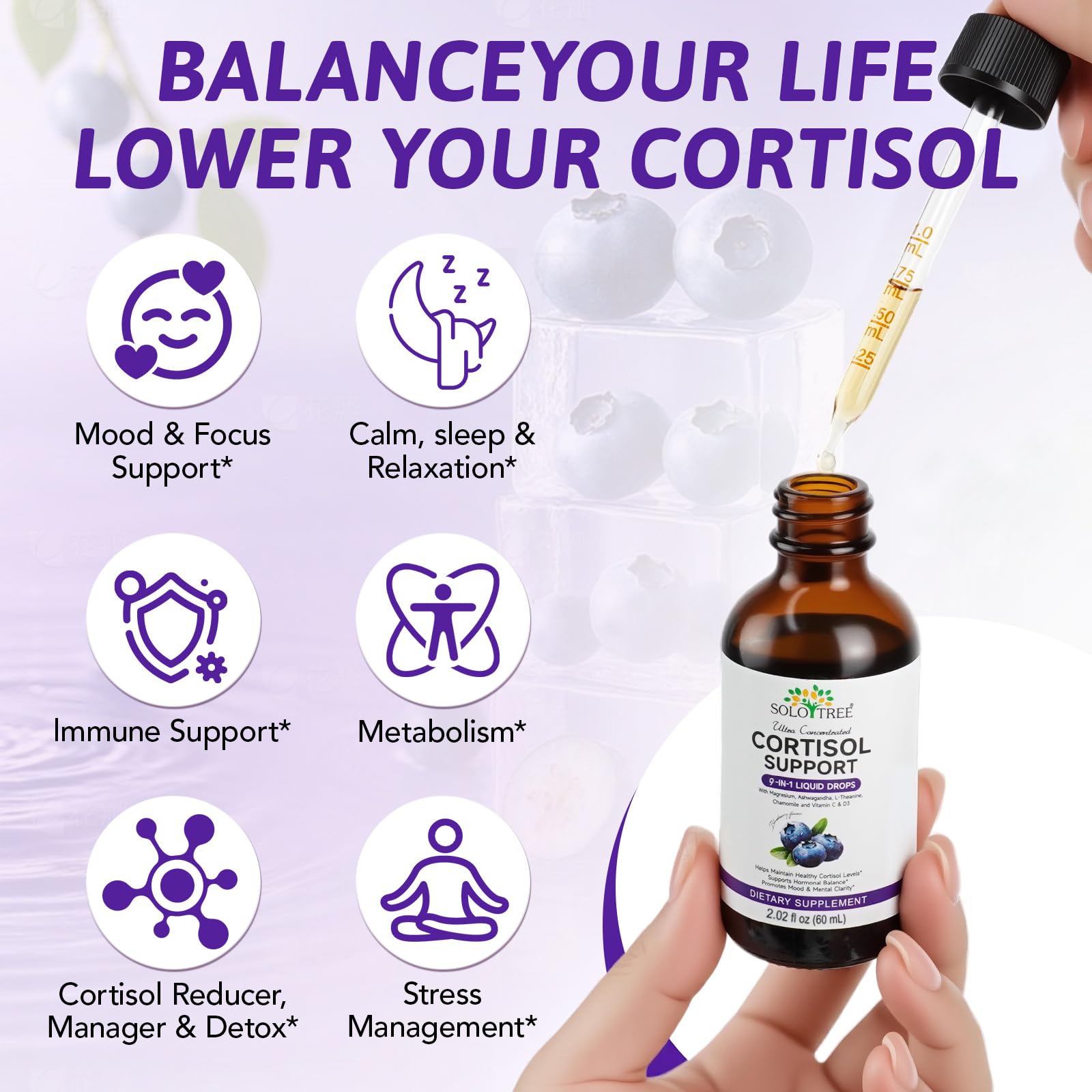 NIFEISHI Cortisol Reducer & Manager Liquid Drops for Women & Men | Cortisol Supplements with Ashwagandha & Magnesium | 9-in-1 Stress & Mood Support, Blueberry Flavor-2.02 floz NIFEISHI Au supplements