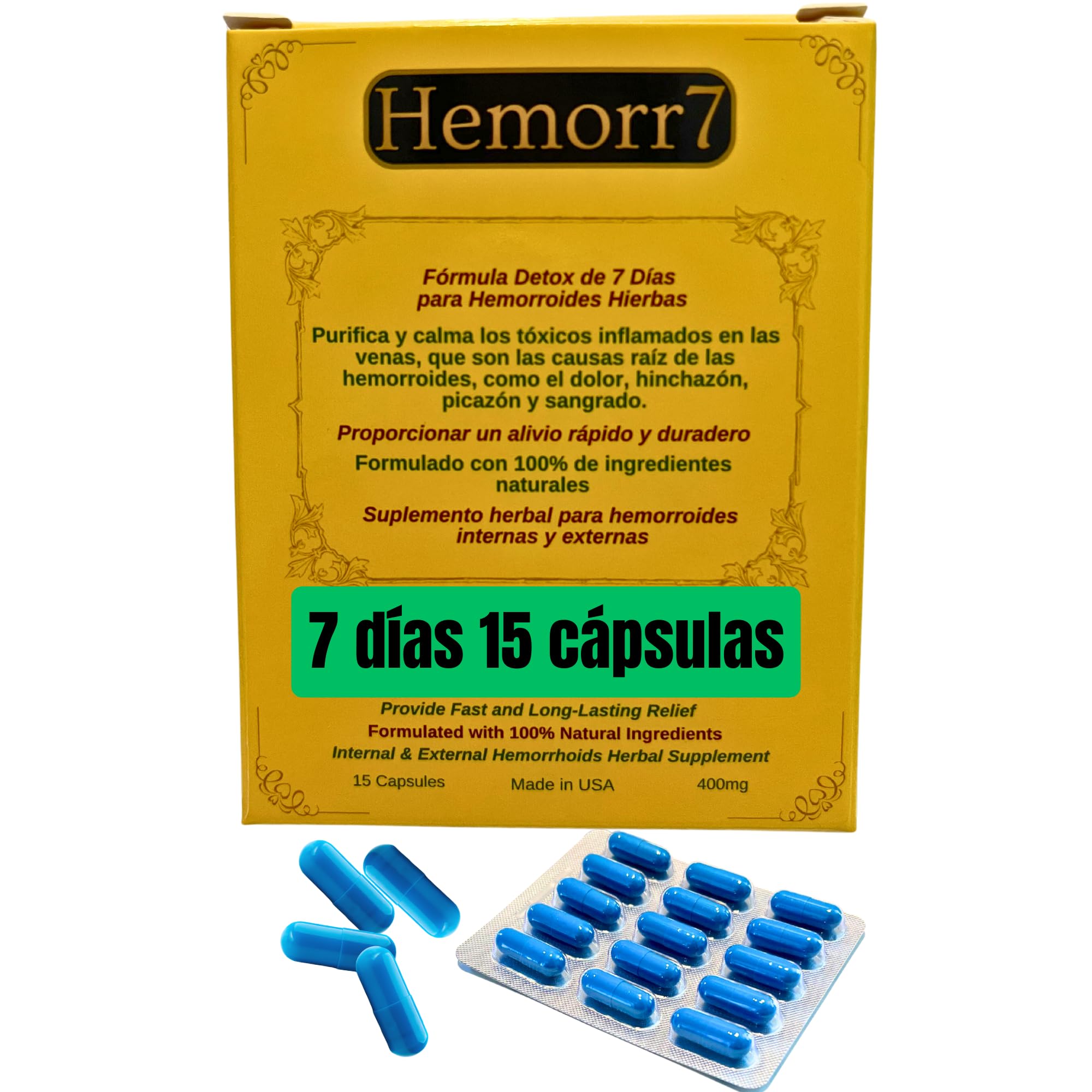 Hemorr7: 7Days 15 Capsules Herbal Hemorrhoid Detox Formula,Fórmula Herbal para desintoxicar las hemorroides Durante 7 días Generic Au supplements