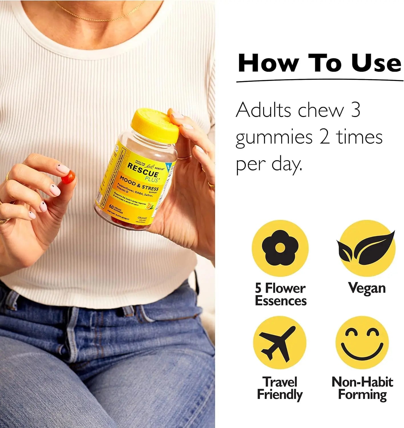 RESCUE Bach Plus Mood & Stress Support Gummies, Daytime Dietary Supplement with Passionflower RESCUE Au supplements