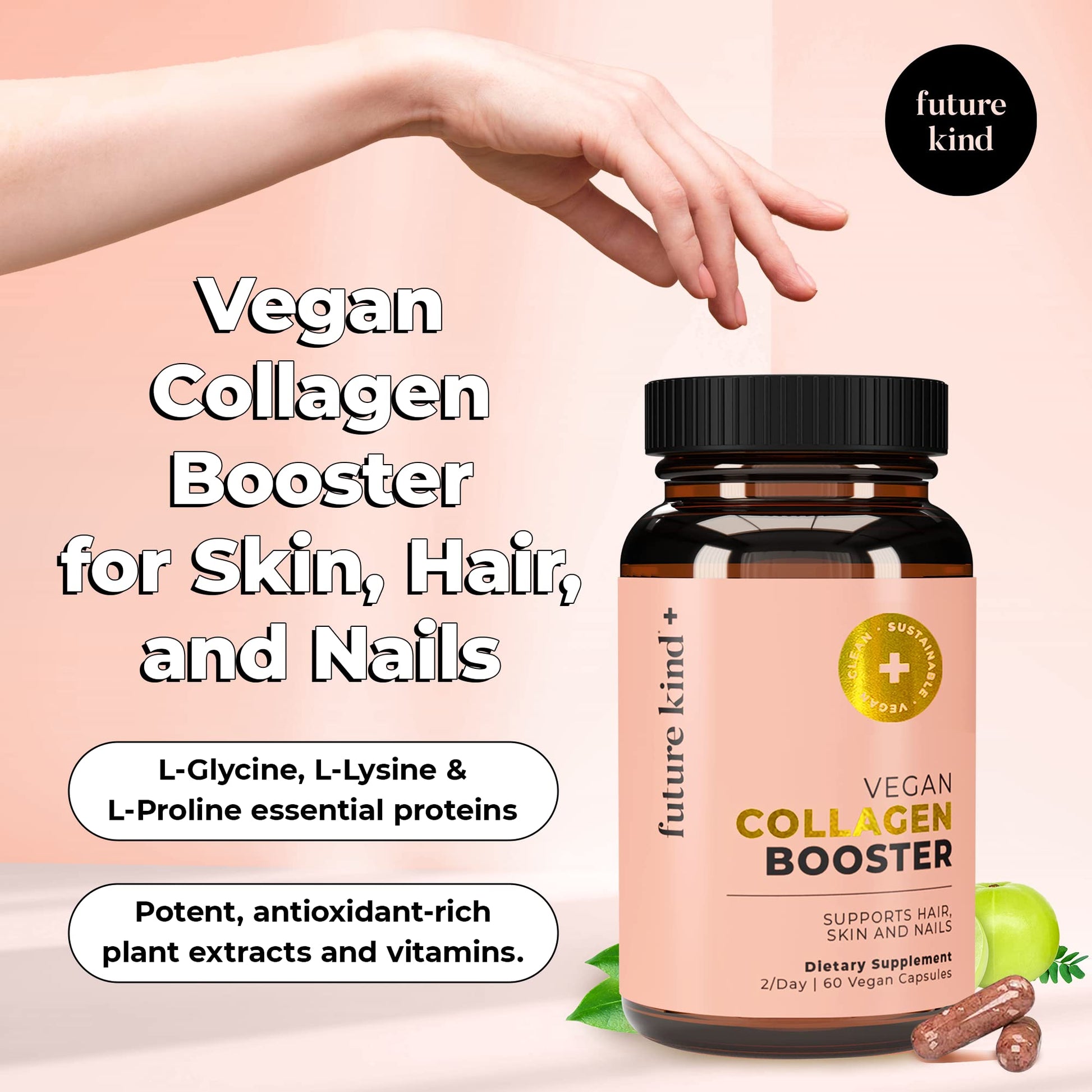 Future Kind Vegan Collagen - Supports Collagen Production with Biotin and Vitamin C (60 Capsules in Glass Bottle) Future Kind Au supplements
