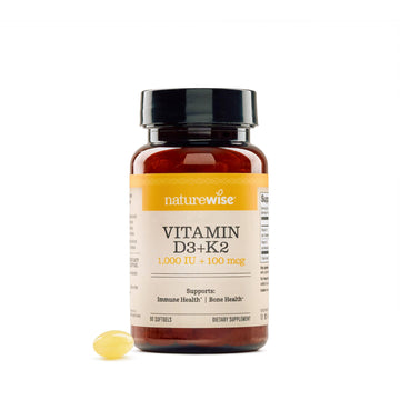 NatureWise Vitamin D3 1000IU + K2 (MK7) 100mcg with Organic Extra Virgin Coconut Oil - Supports Calcium Absorption, Bone & Immune Health - Non-GMO