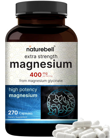 NatureBell Magnesium Glycinate 400mg Elemental, 270 Capsules | 100% Chelated for High Absorption | Supports Muscle, Bone & Heart Health | Non-GMO, Gluten-Free, Vegan NatureBell Au supplements
