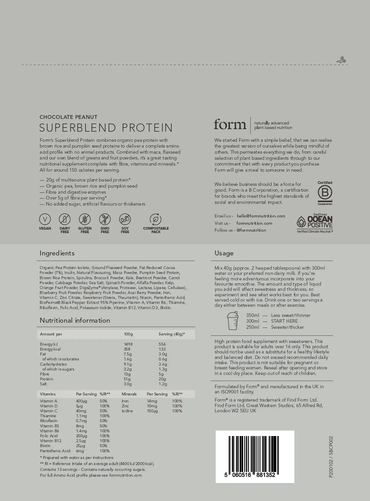Form Superblend Protein - Vegan Protein Powder with Superfoods, Vitamins and Minerals Form Au supplements