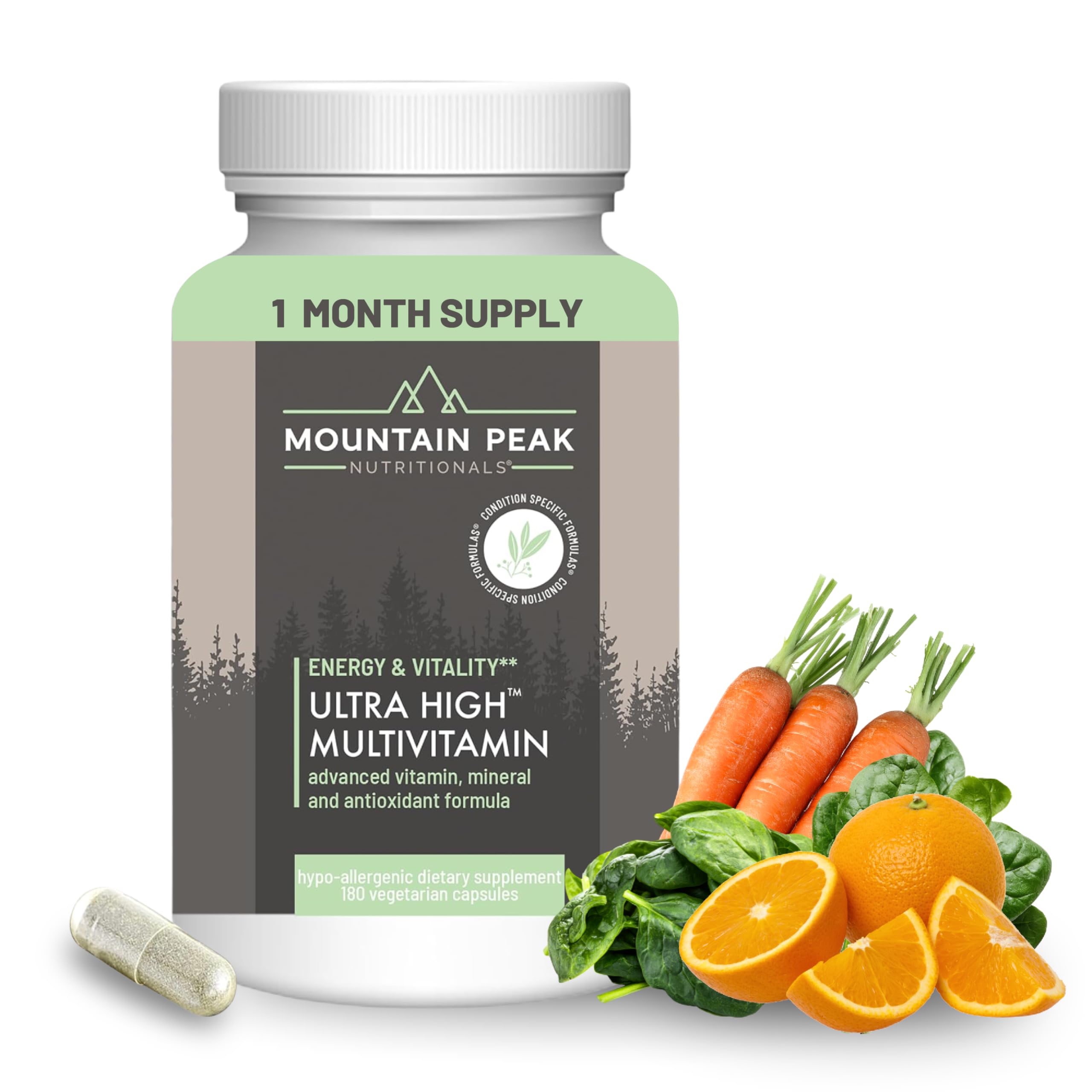 Mountain Peak Nutritionals Ultra High Multivitamin for Men & Women - with Vitamins A, B12, B6, C, D, E, Magnesium, Zinc, Folic Acid, Digestive Enzymes & Probiotics (180 Vegetarian Capsules) Mountain Peak Nutritionals Au supplements