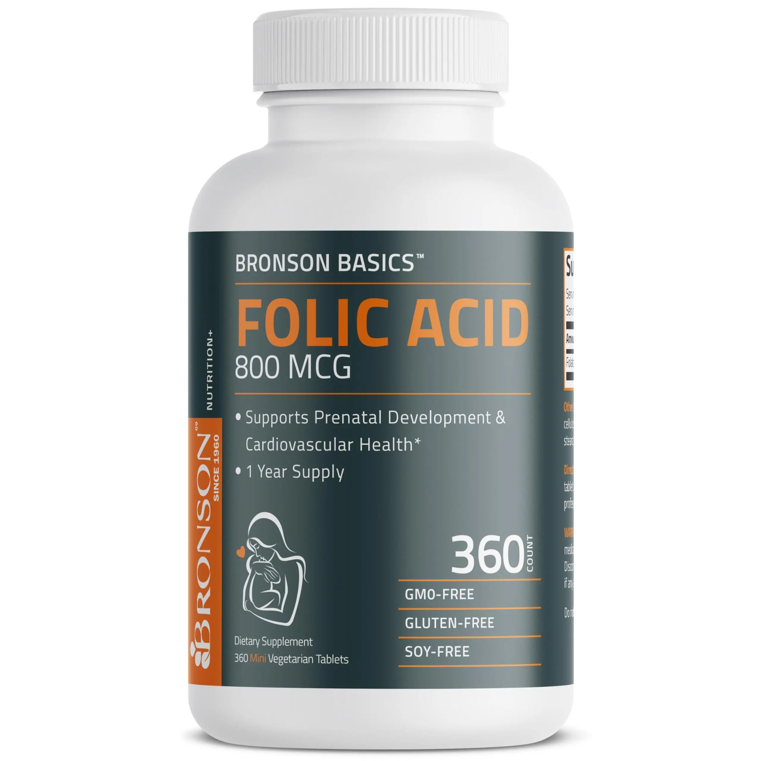 Bronson Folic Acid 800 MCG Supports Prenatal Development, 1 Year Supply, Non-GMO Bronson Au supplements