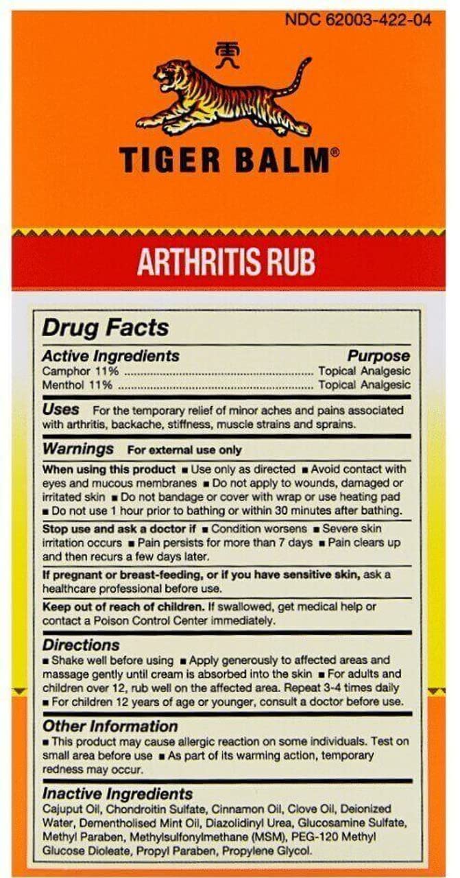 Tiger Balm Arthritis Rub, 4 oz. – Sore Muscle and Joint Relief Cream – for Use with Rheumatoid Arthritis and Carpal Tunnel – Effective Muscle Relief Rub - 2 Pack Tiger Balm Au supplements