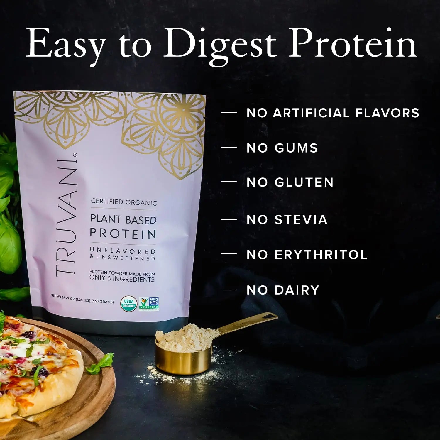 Truvani Organic Vegan Protein Powder Unflavored - 20g of Plant Based Protein, Organic Truvani Au supplements