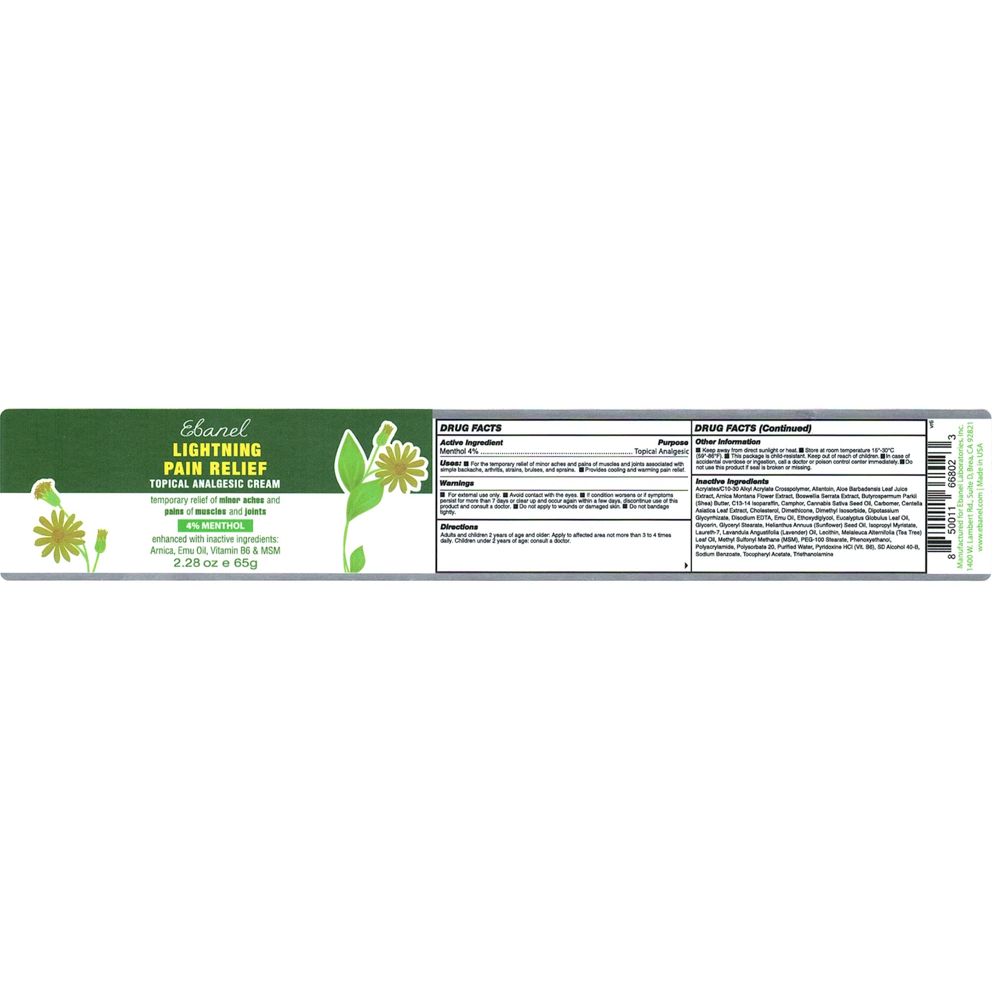 Ebanel Bundle of Pain Relief Cream Arnica Menthol 2 Oz, and Topical Numbing Cream 4 Oz Ebanel Au supplements