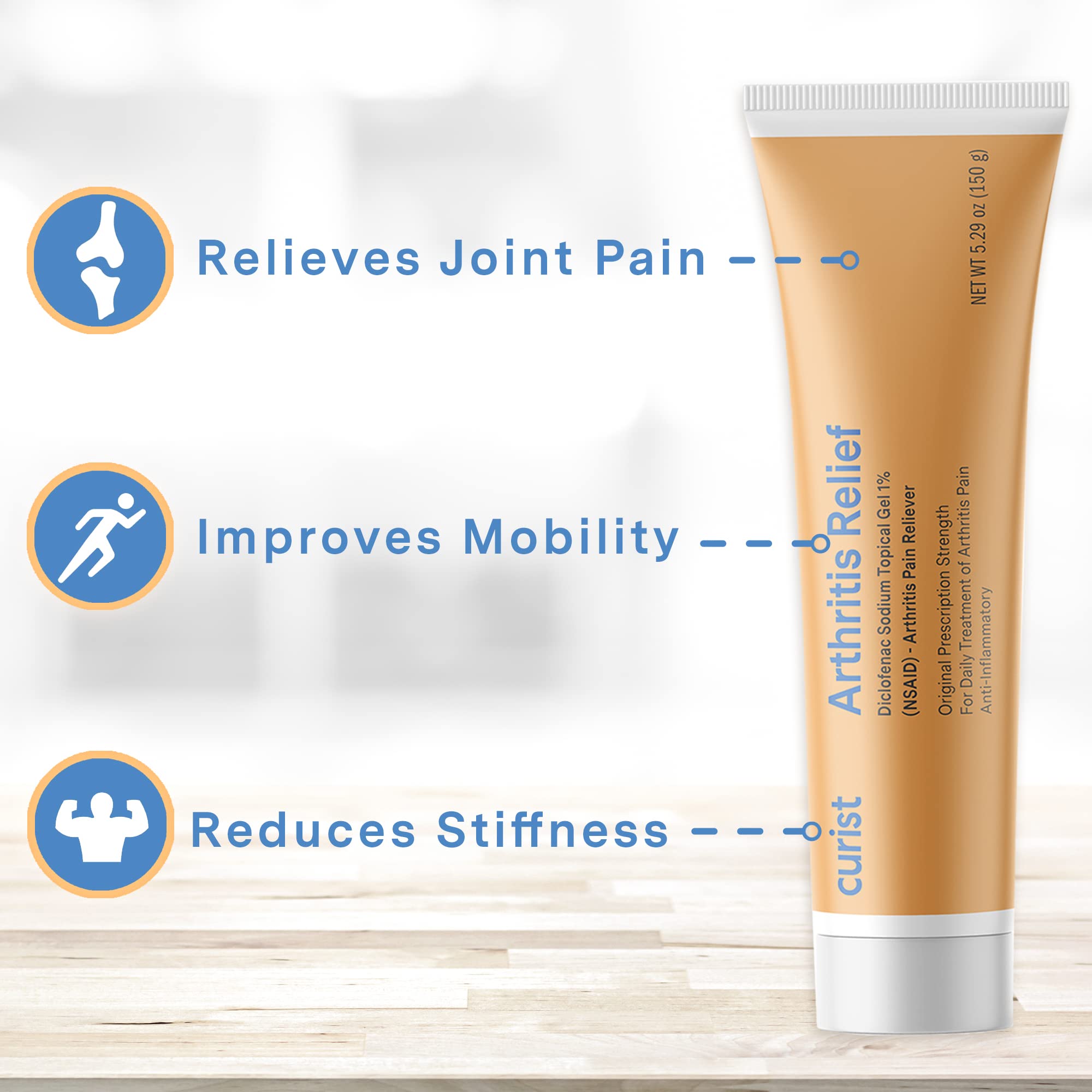 Curist Diclofenac Sodium Topical Gel 1 Percent 150g for Arthritis Pain - Joint Pain Relief for Hand/Foot Pain, Knee/Elbow Pain & Ankle Pain - 1% - 5.29oz Curist Au supplements