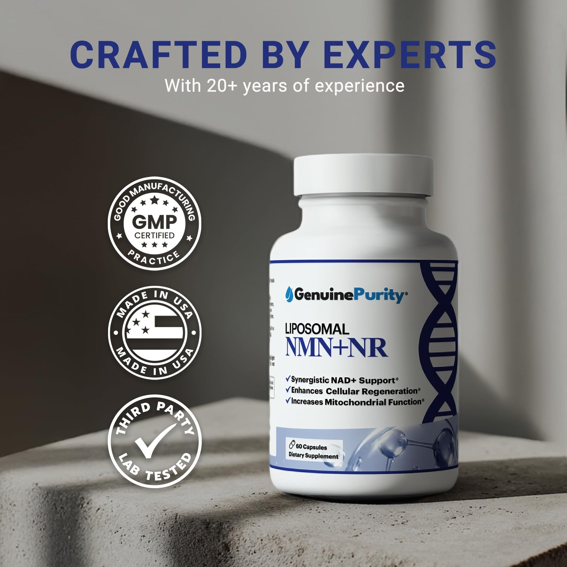 GenuinePurity - Liposomal NMN + NR Supplement - 60 Vegan Capsules to Support Cellular Health, Energy & NAD+ Levels - USA Made, Non-GMO, Gluten Free GenuinePurity Au supplements
