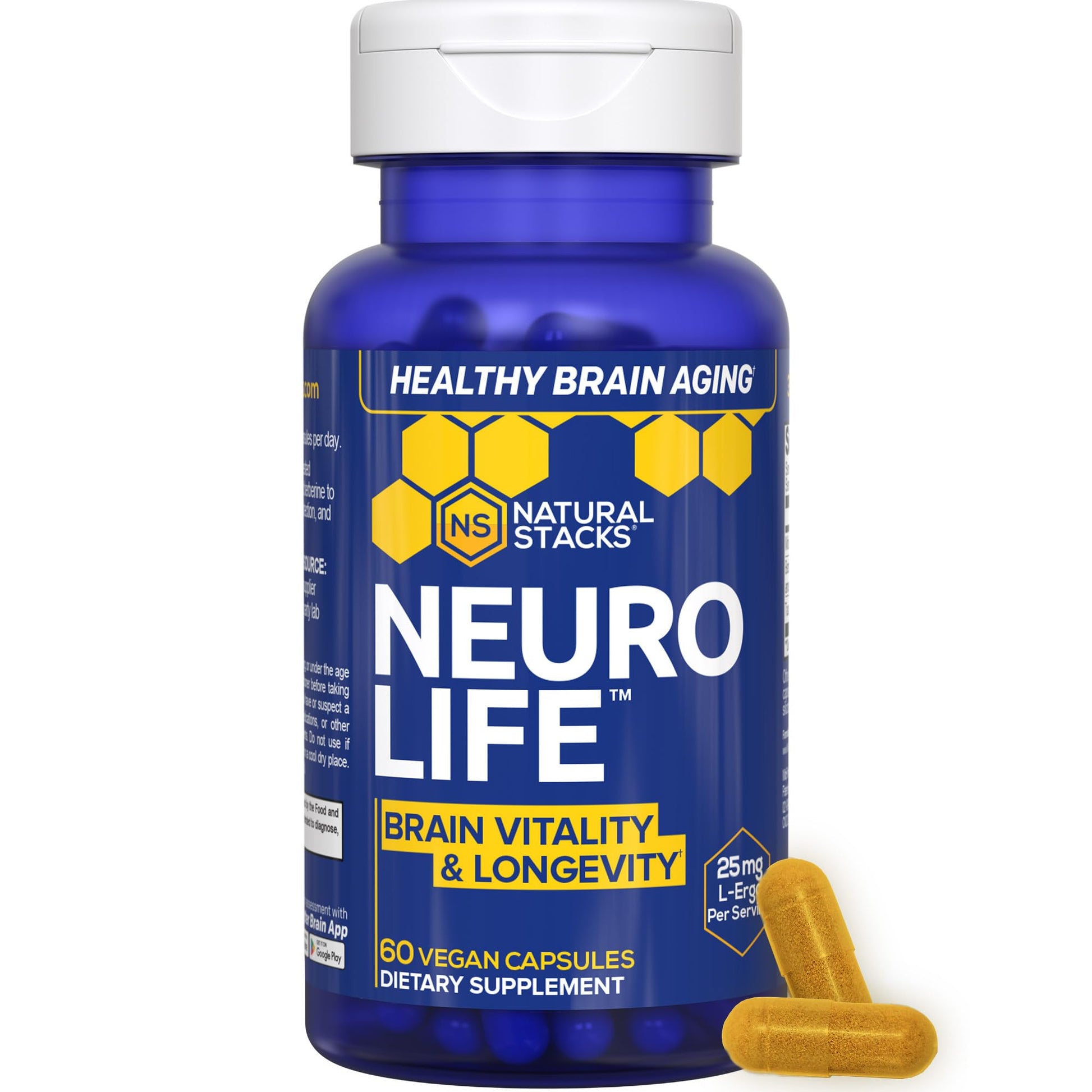 NeuroLife Longevity Supplement - 500mg Taurine & 400mg Berberine Supplement - Clinically Tested MitoPrime L-Ergothioneine - Brain Support for Cognitive Vitality - 60 Berberine Capsules NATURAL STACKS Au supplements