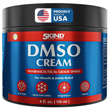 5Kind DMSO Cream for Pain Relief 4 fl oz - 99.9% Pure DMSO Pharmaceutical Grade Cream - Aloe Vera, Magnesium, Arnica & Menthol - Topical Muscle and Joint Pain Relief - Registered NDC - Made in USA 5kind clinical skincare Au supplements