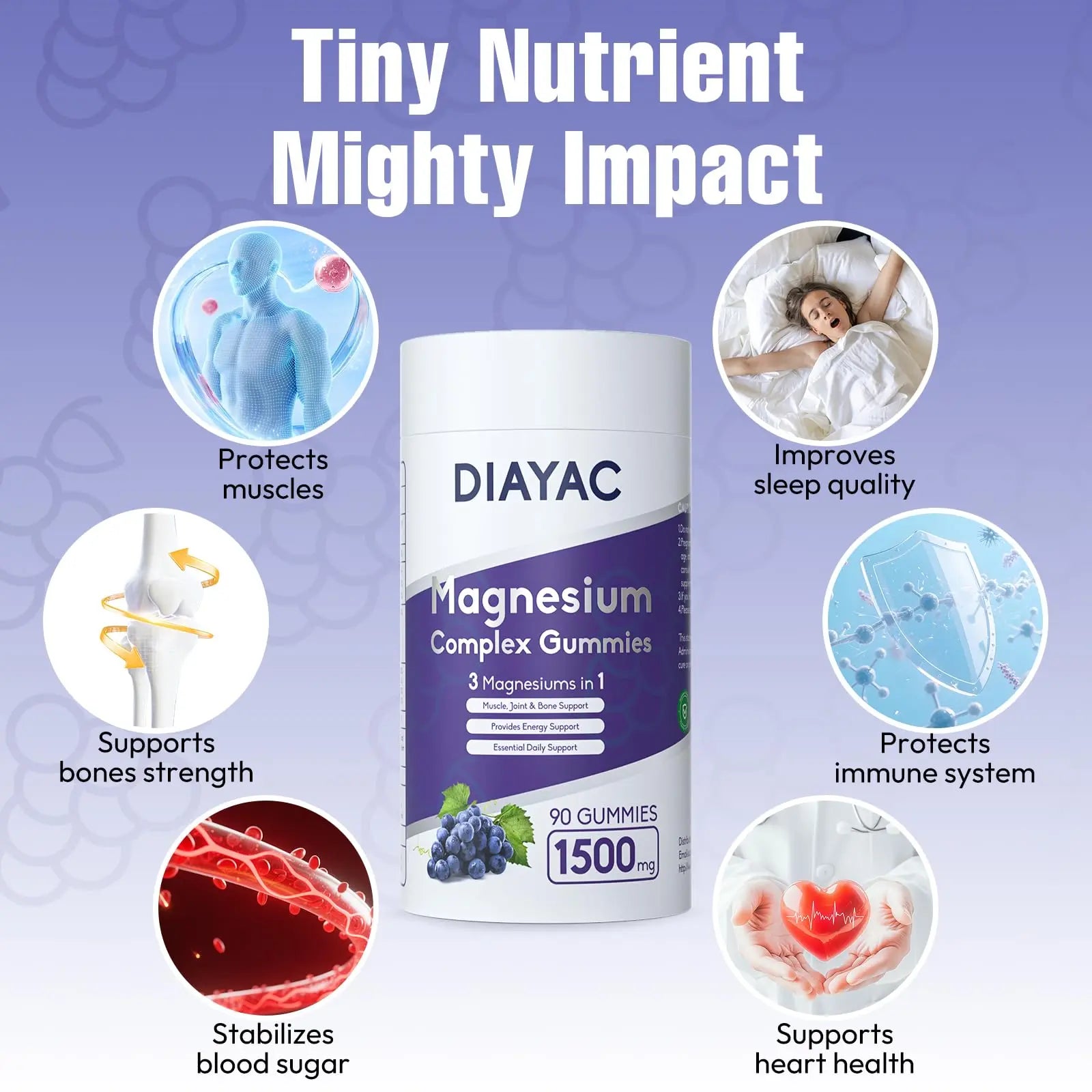 Magnesium Complex Gummies, Individually Packaged Magnesium Supplement, Magnesium Chelate, Bisglycinate, Malate, Citrate, Taurate Chewable for Women & Men,Sleep&Muscle&Nerve Health, Vegan 90 Counts DIAYAC Au supplements