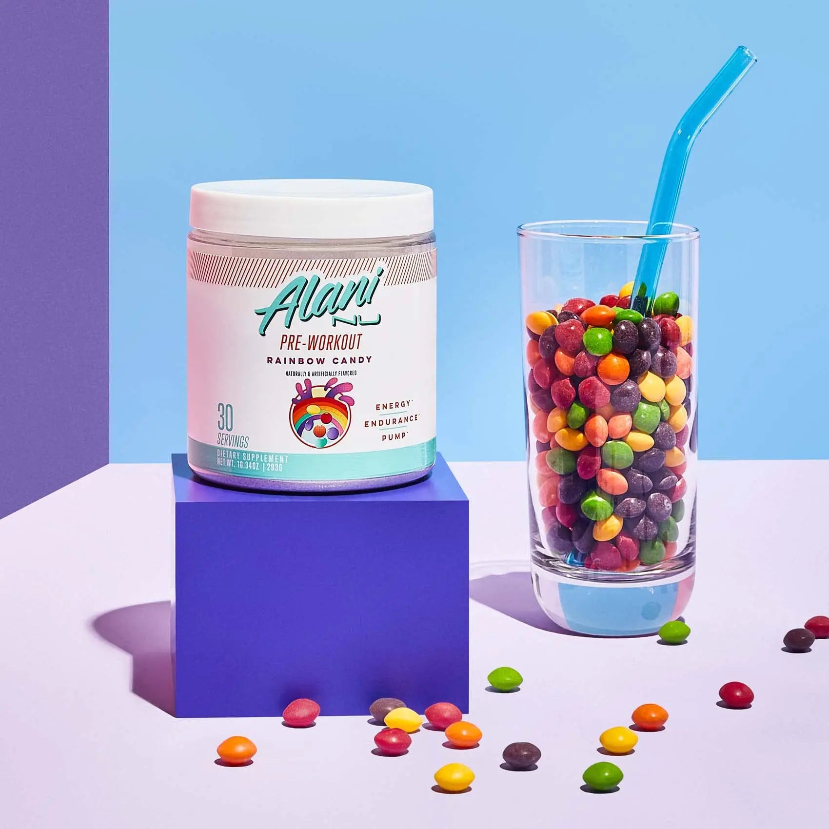 Alani Nu Rainbow Candy Pre Workout and BCAA Sour Peach Rings Post Workout Powder Alani Nu Au supplements
